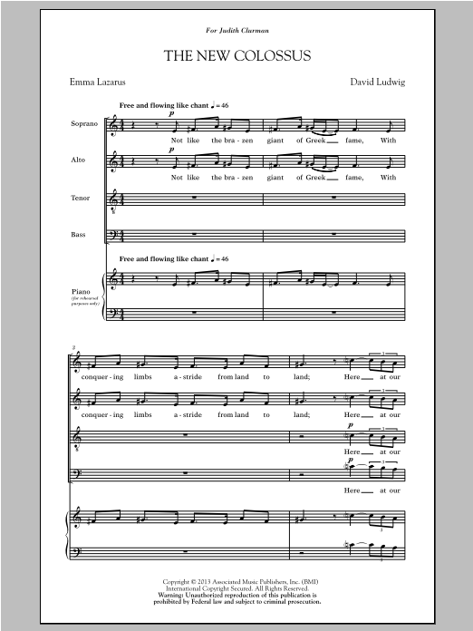 Download David Ludwig The New Colossus Sheet Music and learn how to play SATB PDF digital score in minutes