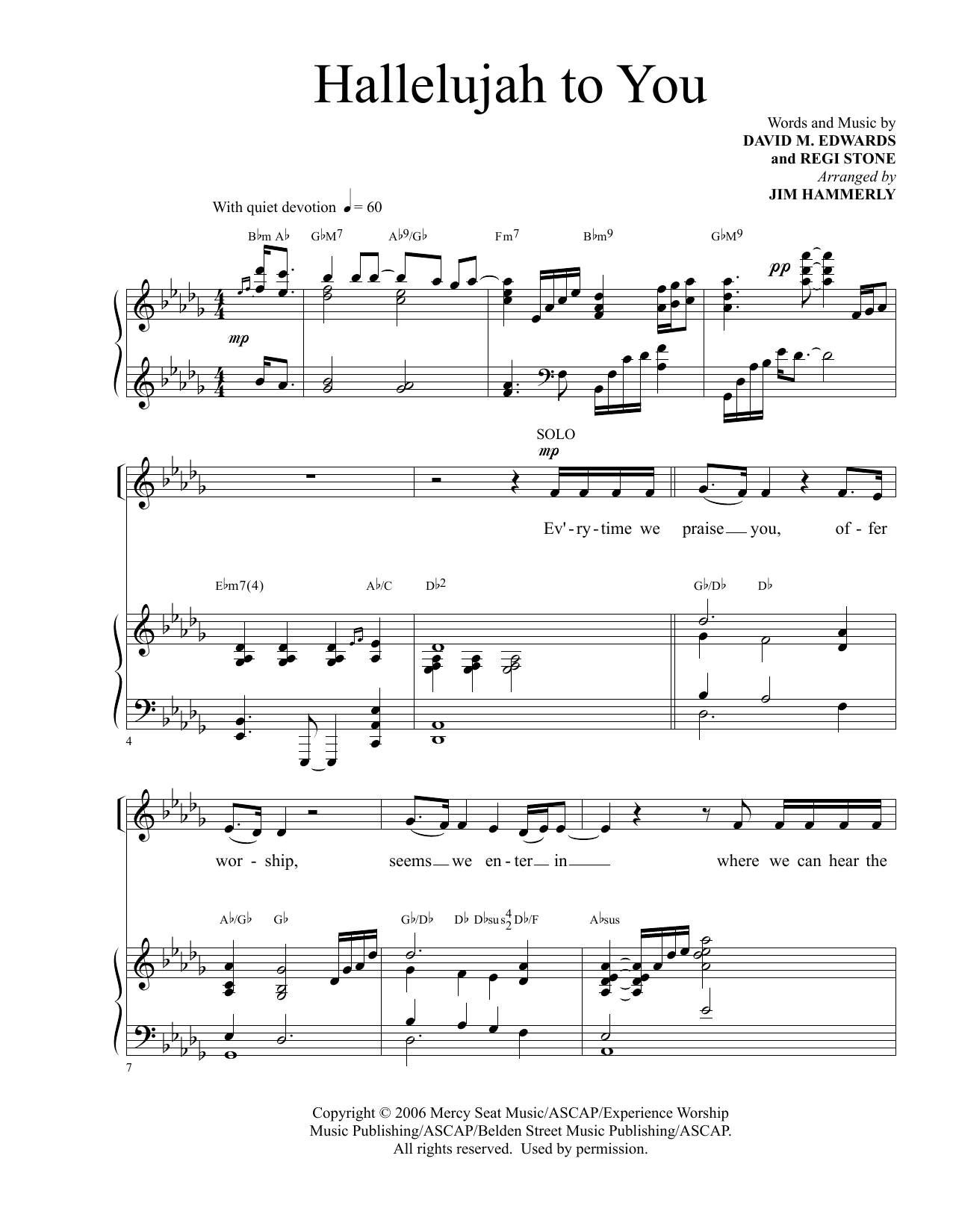 Download David M. Edwards and Regi Stone Hallelujah To You (arr. Jim Hammerly) Sheet Music and learn how to play SATB Choir PDF digital score in minutes