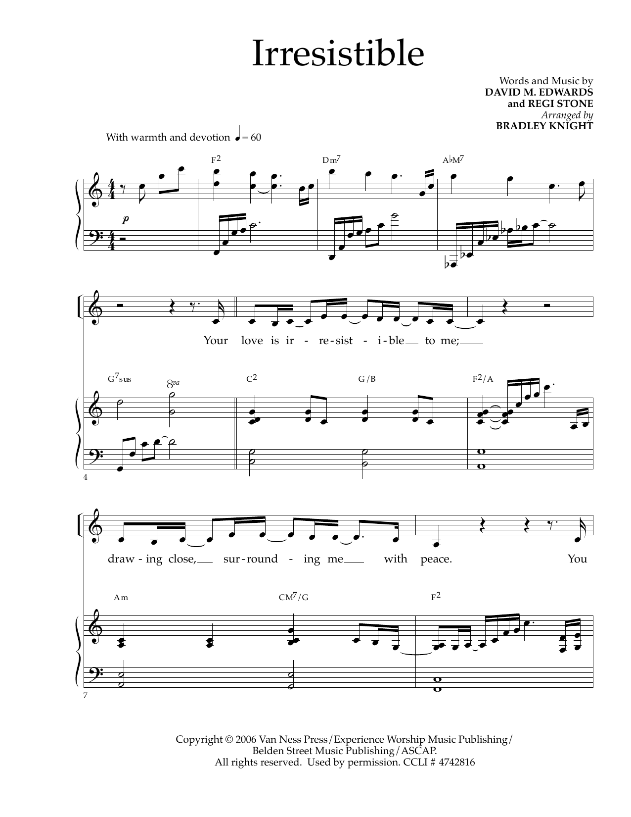 Download David M. Edwards and Regi Stone Irresistible (arr. Bradley Knight) Sheet Music and learn how to play SATB Choir PDF digital score in minutes