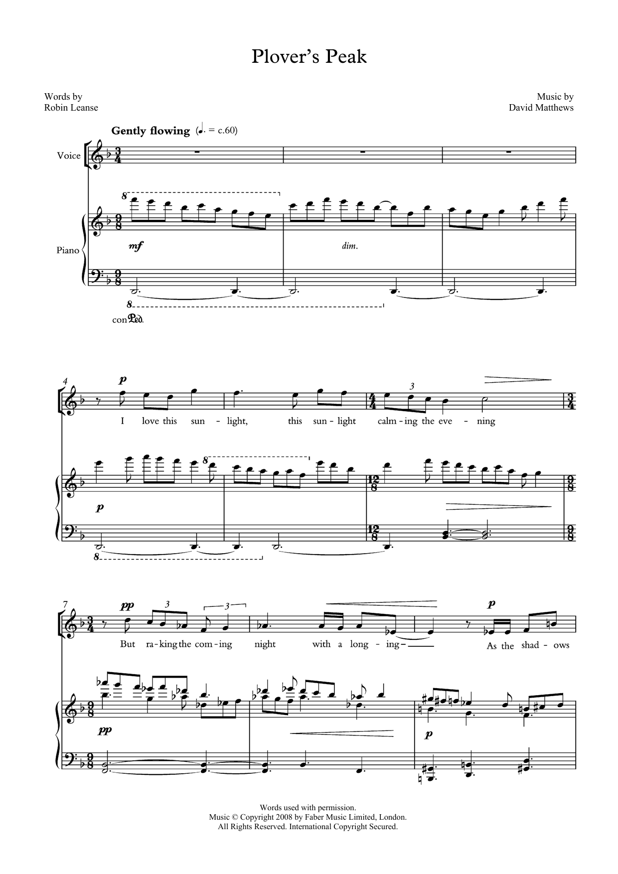 Download David Matthews Plover's Peak (for tenor & piano) Sheet Music and learn how to play Piano & Vocal PDF digital score in minutes