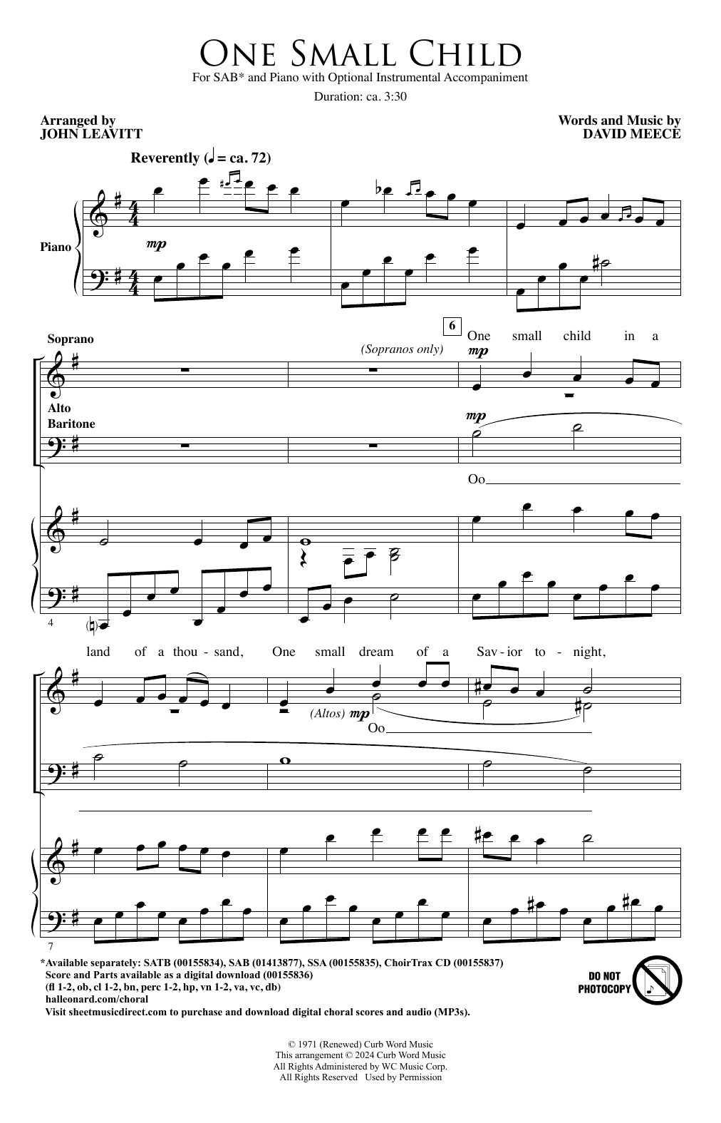 Download David Meece One Small Child (arr. John Leavitt) Sheet Music and learn how to play SAB Choir PDF digital score in minutes