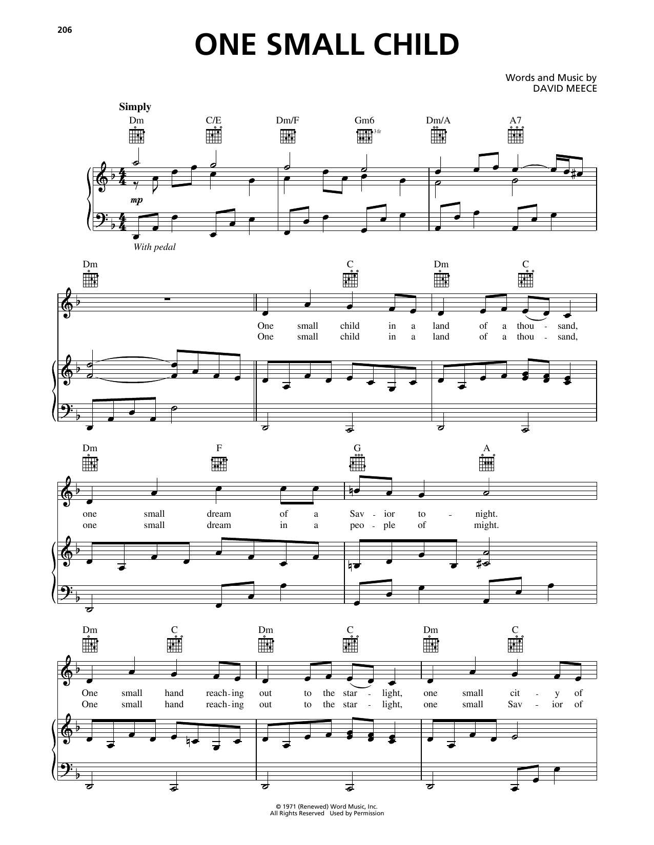 Download David Meece One Small Child Sheet Music and learn how to play Piano, Vocal & Guitar Chords (Right-Hand Melody) PDF digital score in minutes