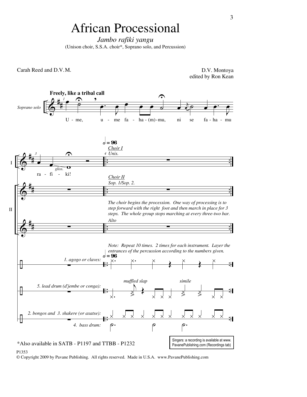 Download David Montoya African Processional (ed. Ron Kean) Sheet Music and learn how to play SSA Choir PDF digital score in minutes
