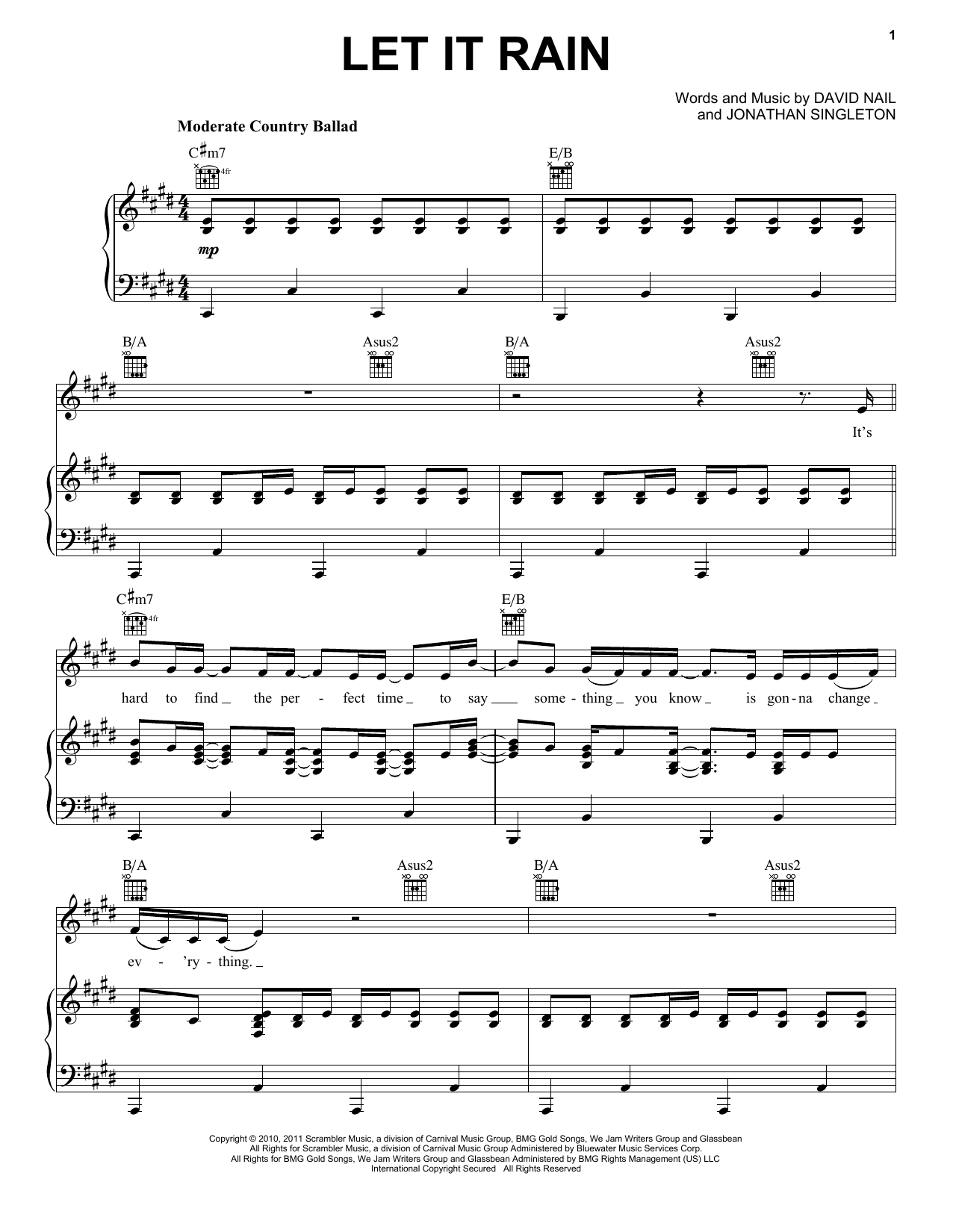 Download David Nail Let It Rain Sheet Music and learn how to play Piano, Vocal & Guitar (Right-Hand Melody) PDF digital score in minutes