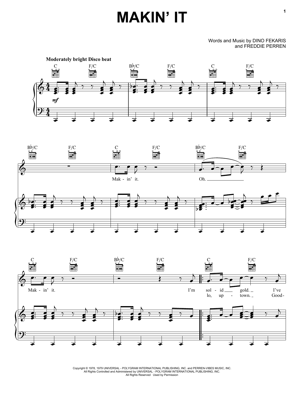 Download David Naughton Makin' It Sheet Music and learn how to play Piano, Vocal & Guitar Chords (Right-Hand Melody) PDF digital score in minutes