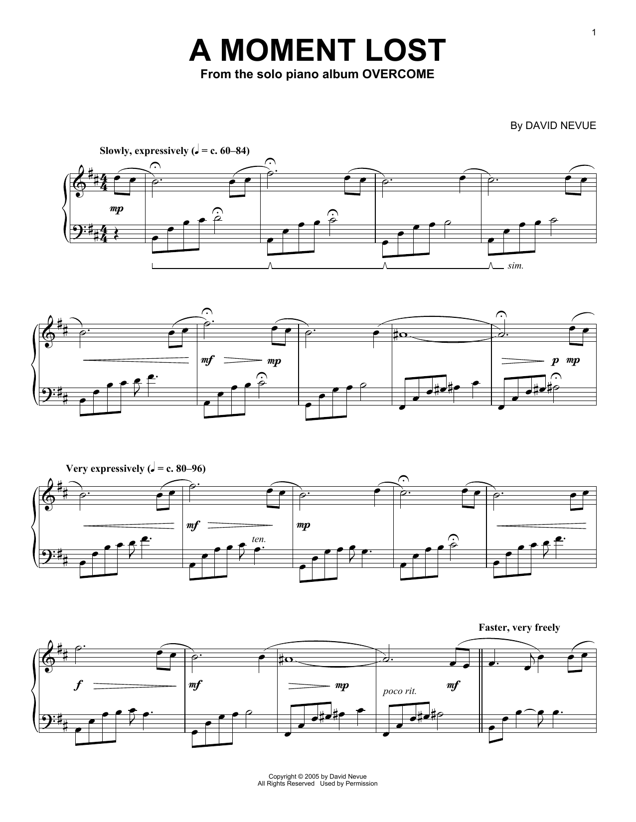 Download David Nevue A Moment Lost Sheet Music and learn how to play Easy Piano PDF digital score in minutes