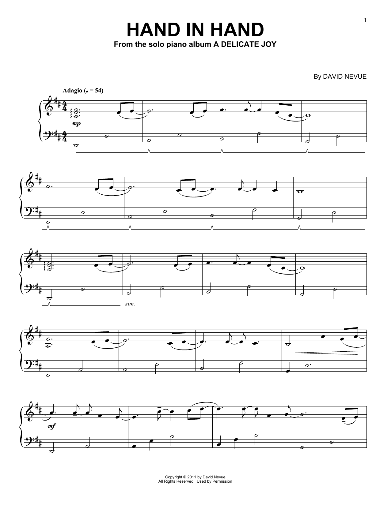 Download David Nevue Hand In Hand Sheet Music and learn how to play Piano Solo PDF digital score in minutes