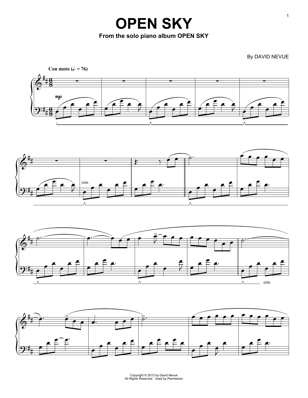 Download David Nevue Open Sky Sheet Music and learn how to play Piano Solo PDF digital score in minutes