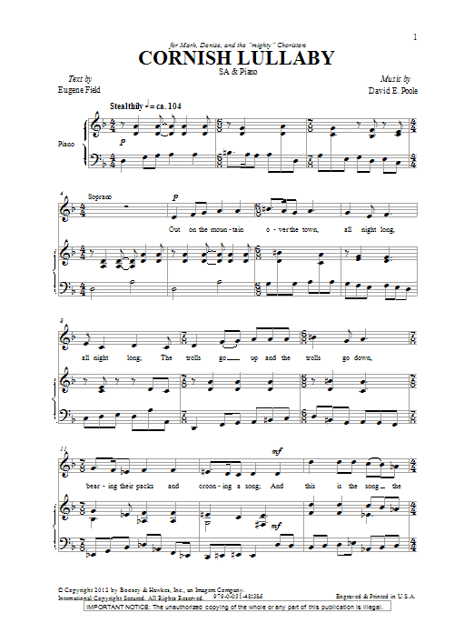 Download David Poole Cornish Lullaby Sheet Music and learn how to play 2-Part Choir PDF digital score in minutes