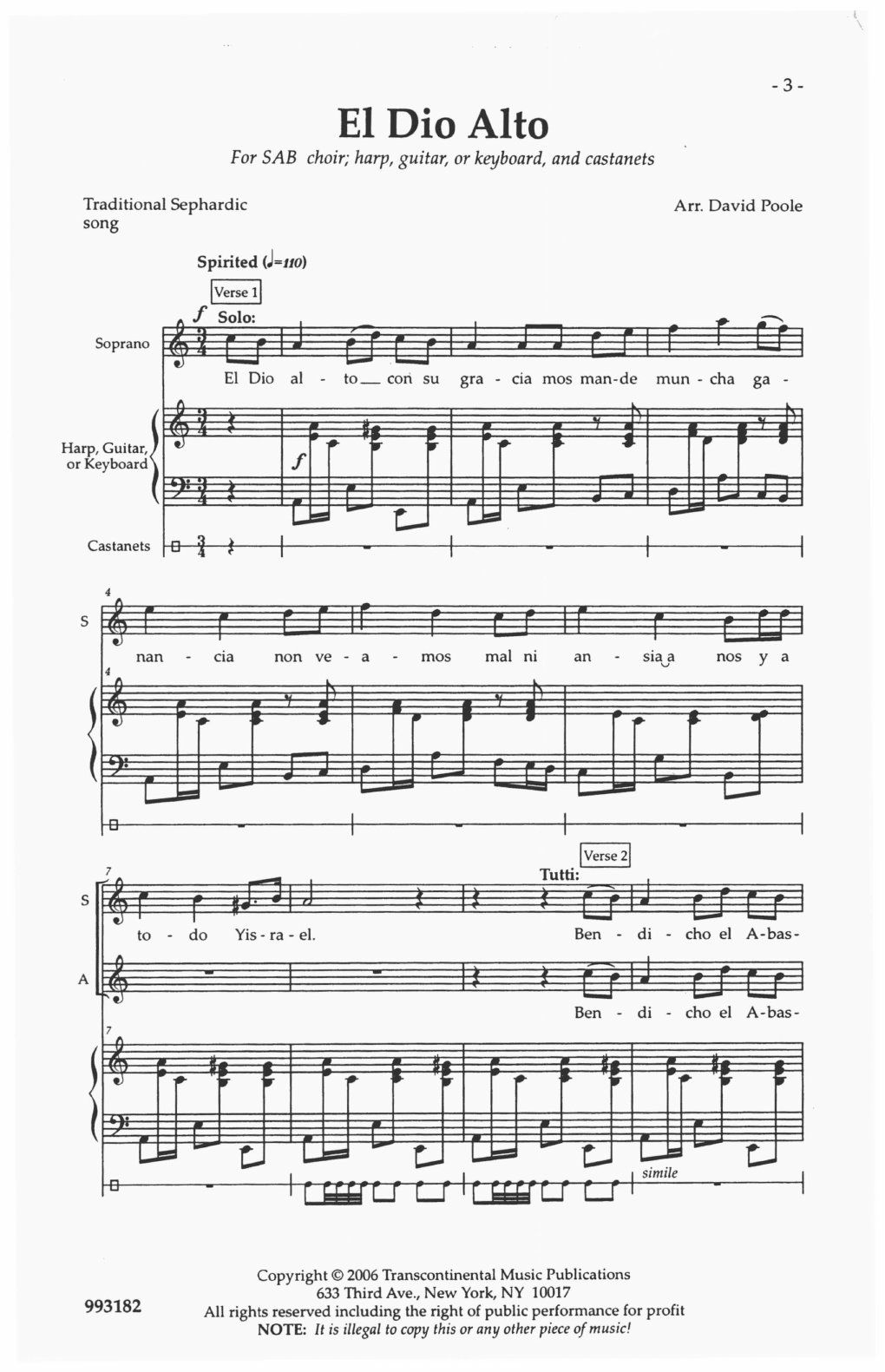 Download David Poole El Dio Alto Sheet Music and learn how to play SAB Choir PDF digital score in minutes