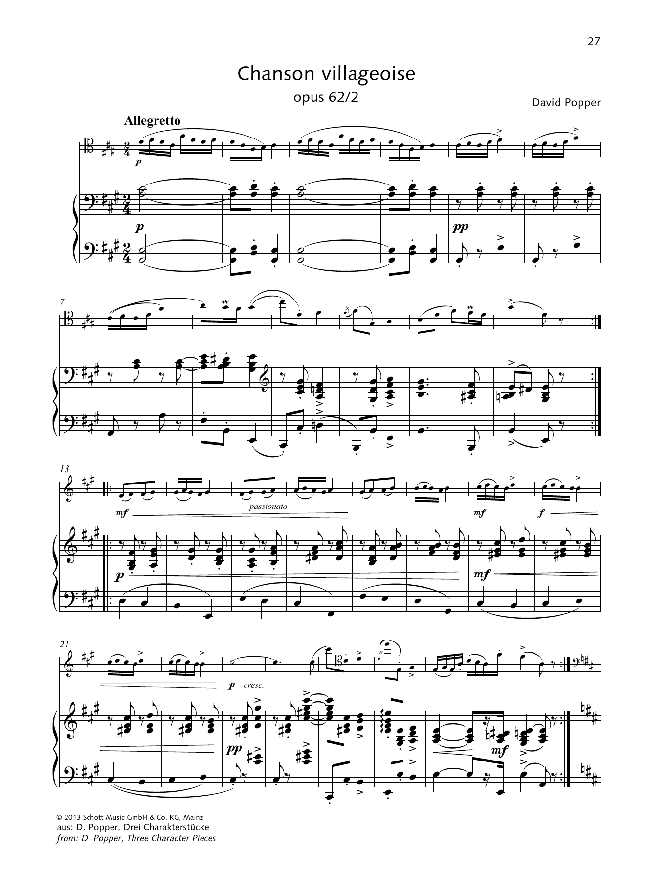 Download Dávid Popper Chanson villageoise Sheet Music and learn how to play String Solo PDF digital score in minutes