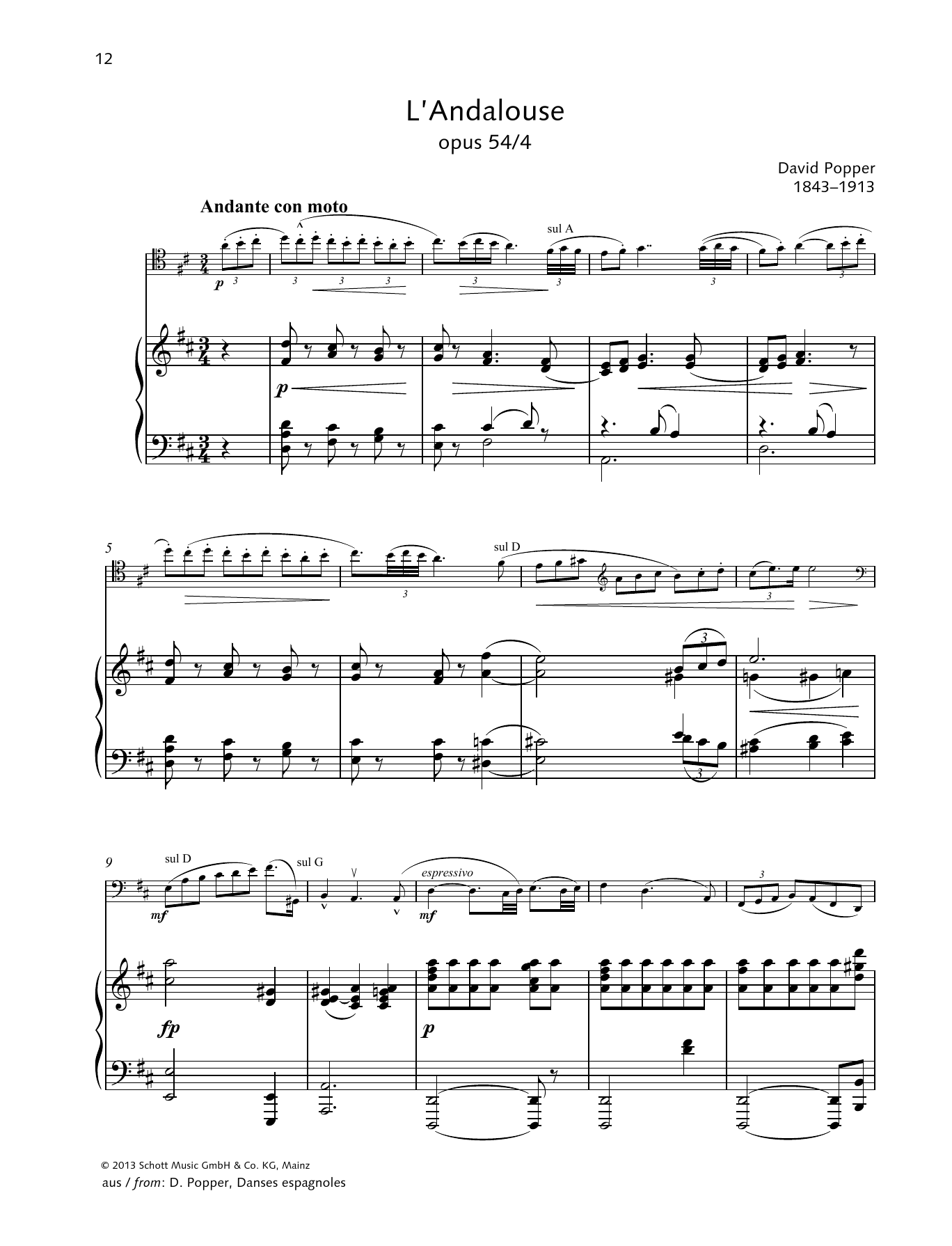 Download Dávid Popper L'Andalouse Sheet Music and learn how to play String Solo PDF digital score in minutes