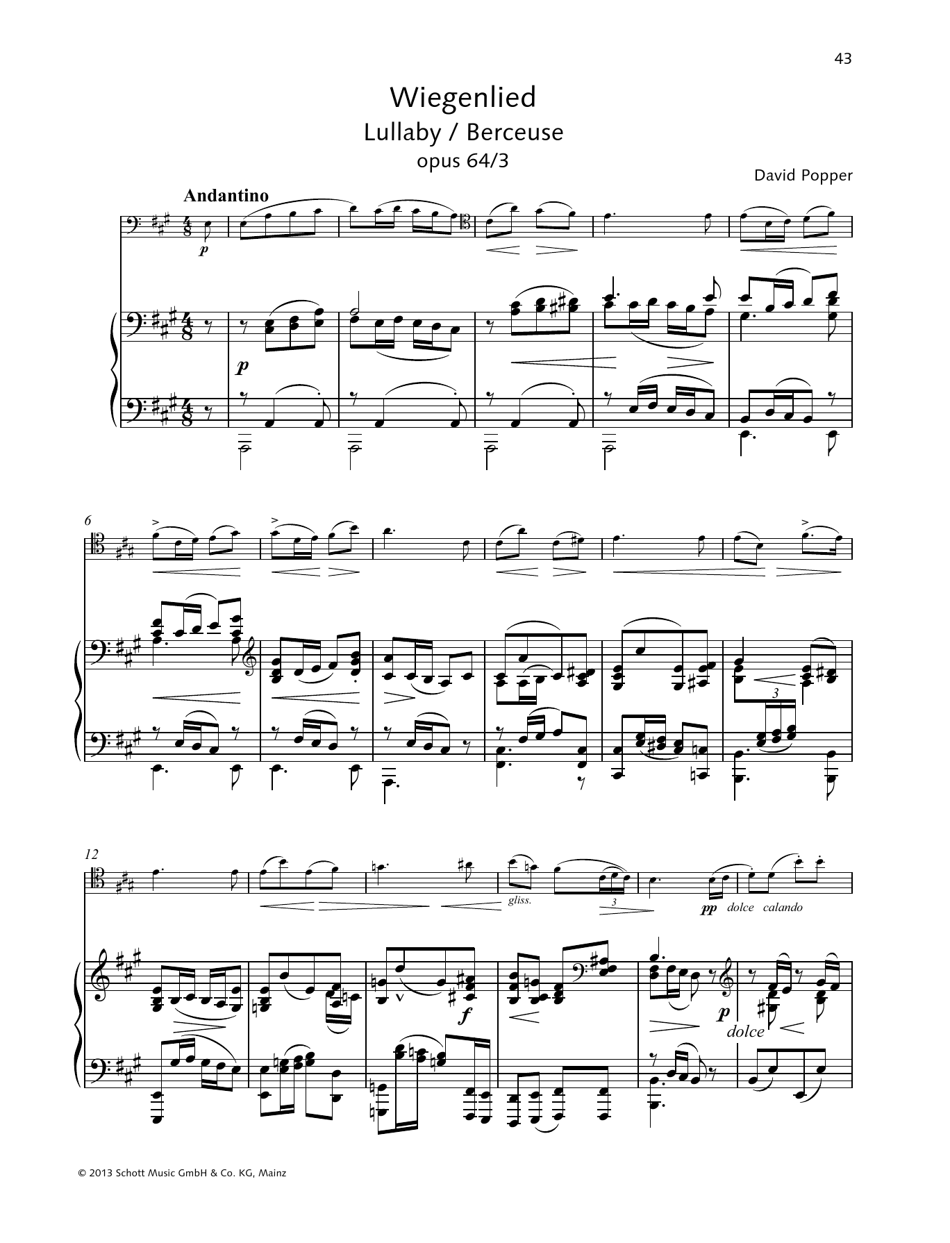 Download Dávid Popper Lullaby Sheet Music and learn how to play String Solo PDF digital score in minutes