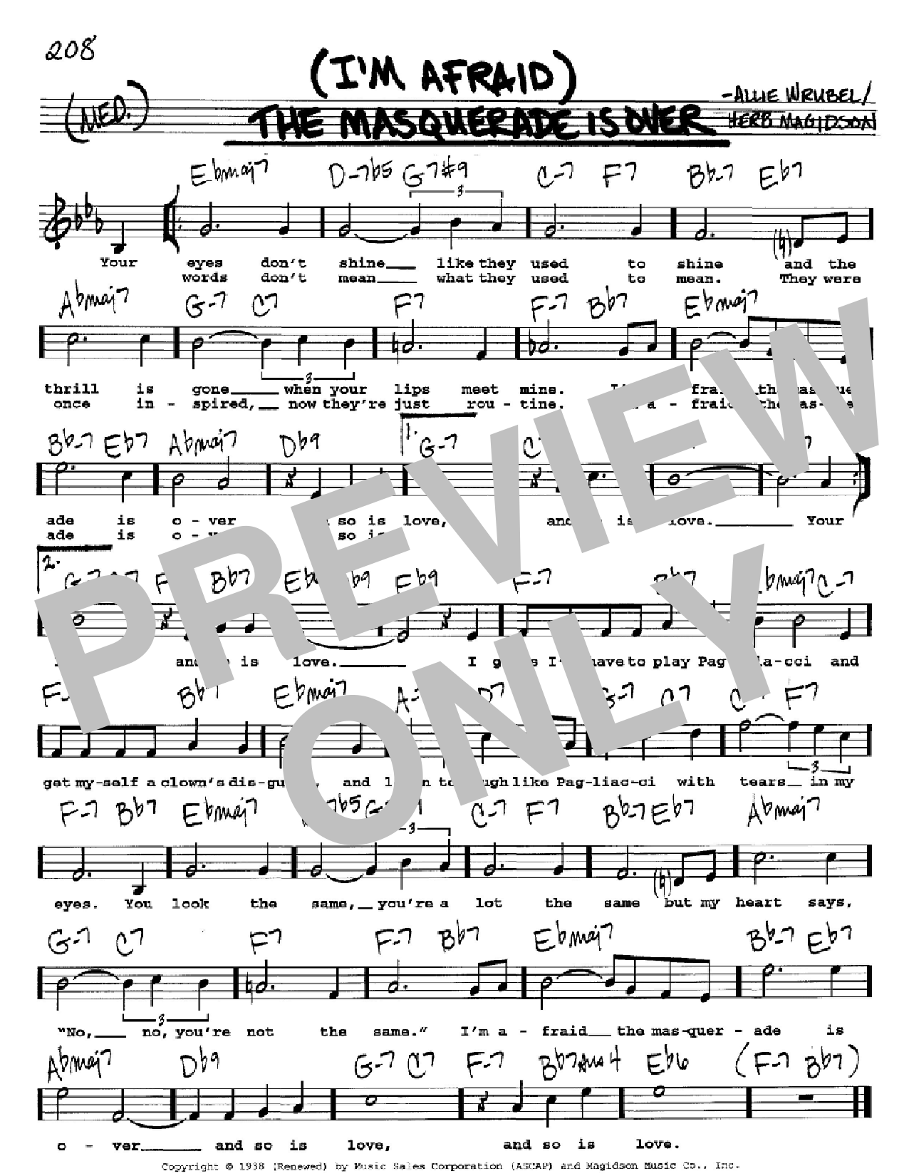 Download Allie Wrubel (I'm Afraid) The Masquerade Is Over Sheet Music and learn how to play Real Book - Melody, Lyrics & Chords - C Instruments PDF digital score in minutes