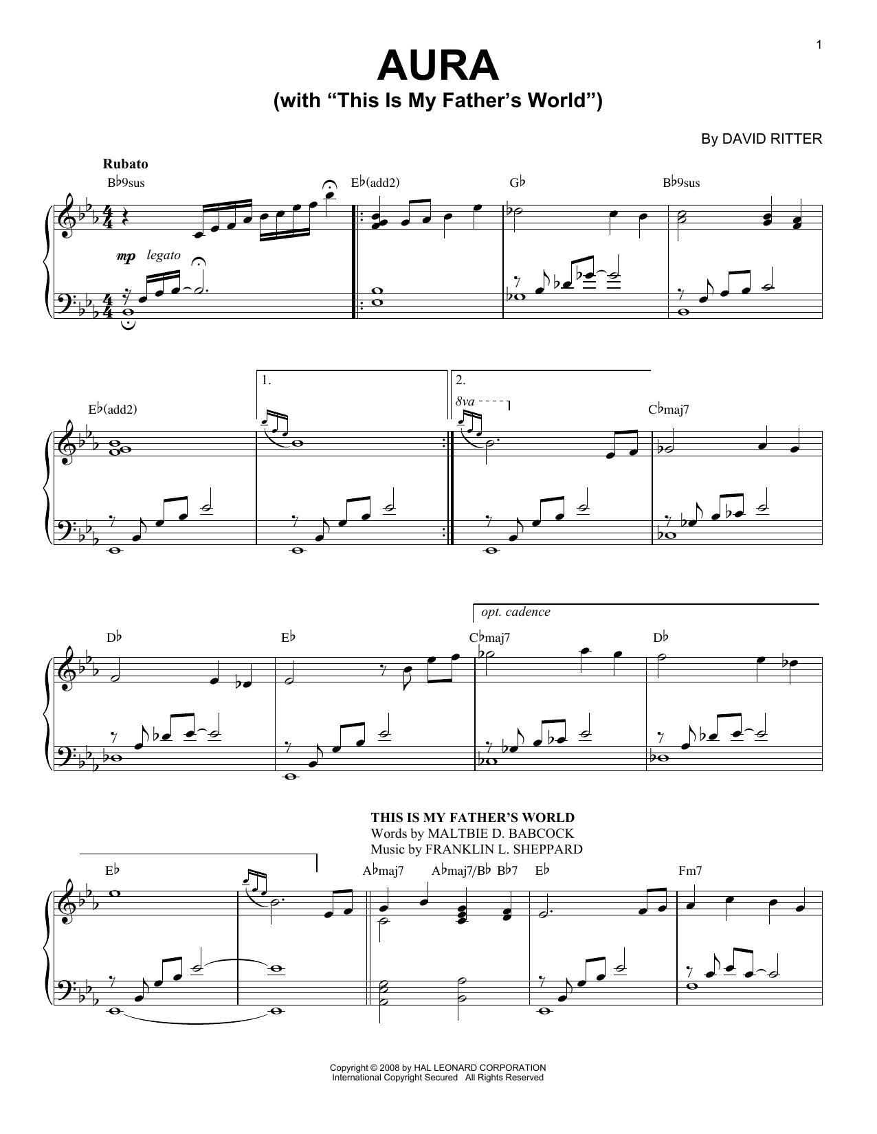 Download David Ritter Aura Sheet Music and learn how to play Piano Solo PDF digital score in minutes