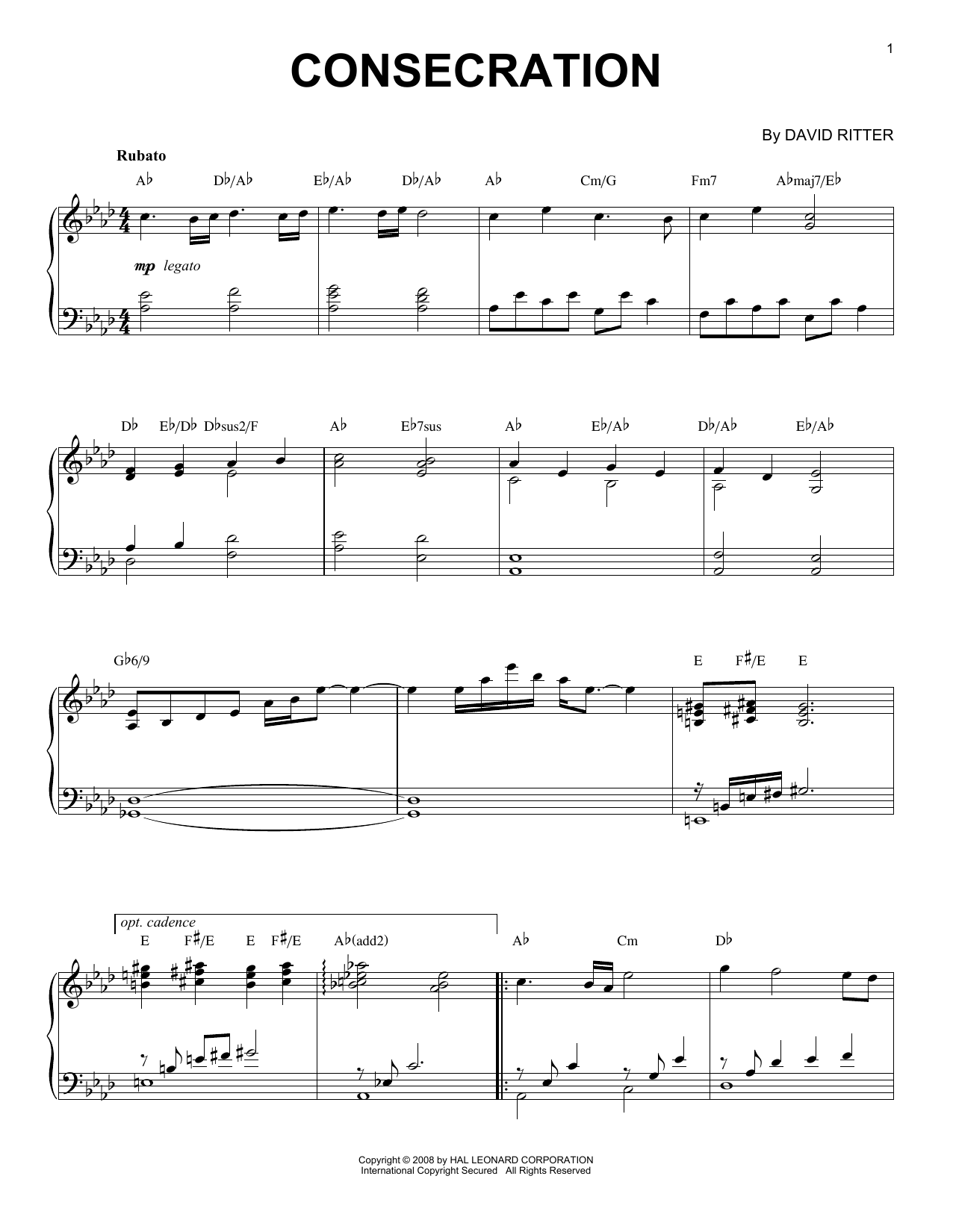 Download David Ritter Consecration Sheet Music and learn how to play Piano Solo PDF digital score in minutes