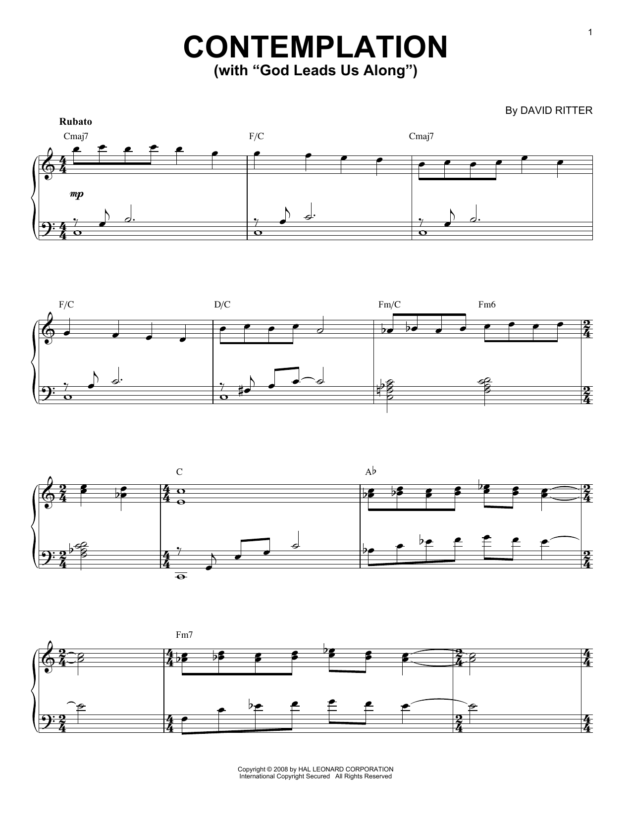 Download David Ritter Contemplation Sheet Music and learn how to play Piano Solo PDF digital score in minutes