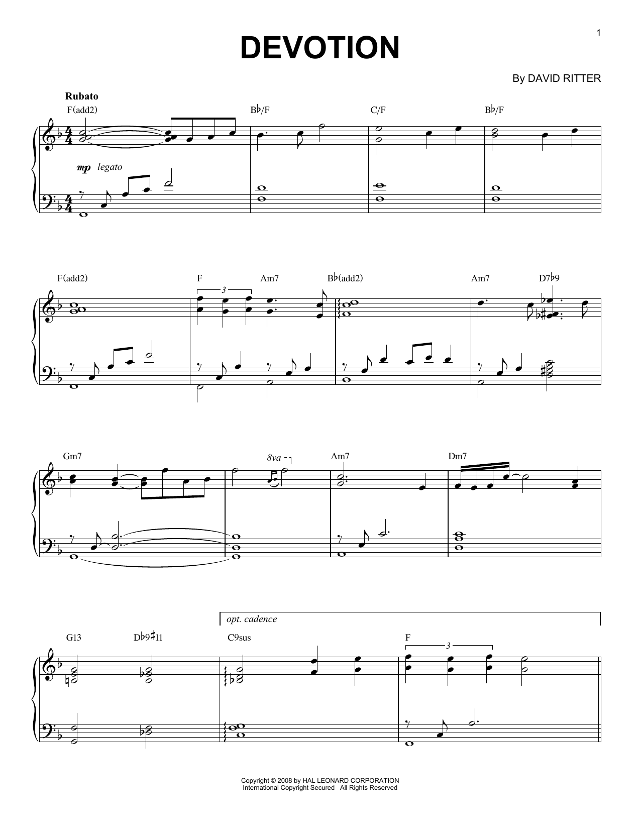 Download David Ritter Devotion Sheet Music and learn how to play Piano Solo PDF digital score in minutes