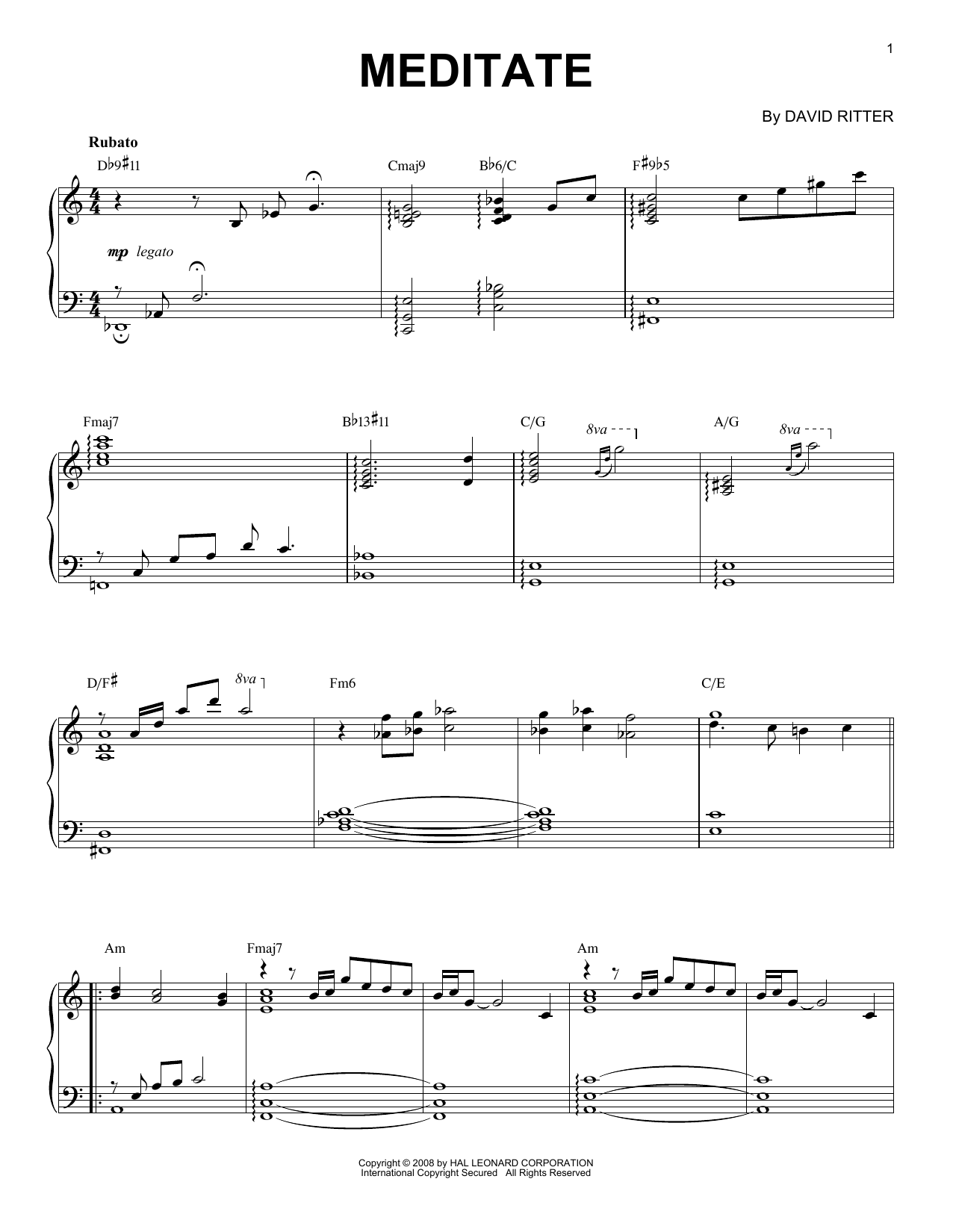 Download David Ritter Meditate Sheet Music and learn how to play Piano Solo PDF digital score in minutes