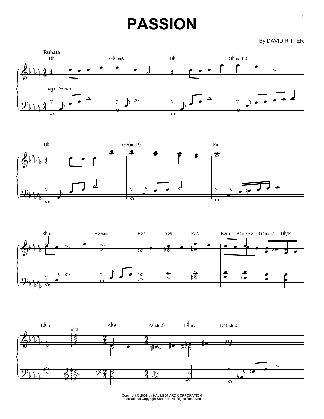 Download David Ritter Passion Sheet Music and learn how to play Piano Solo PDF digital score in minutes