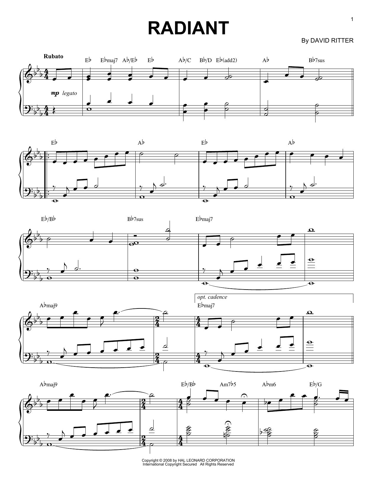 Download David Ritter Radiant Sheet Music and learn how to play Piano Solo PDF digital score in minutes