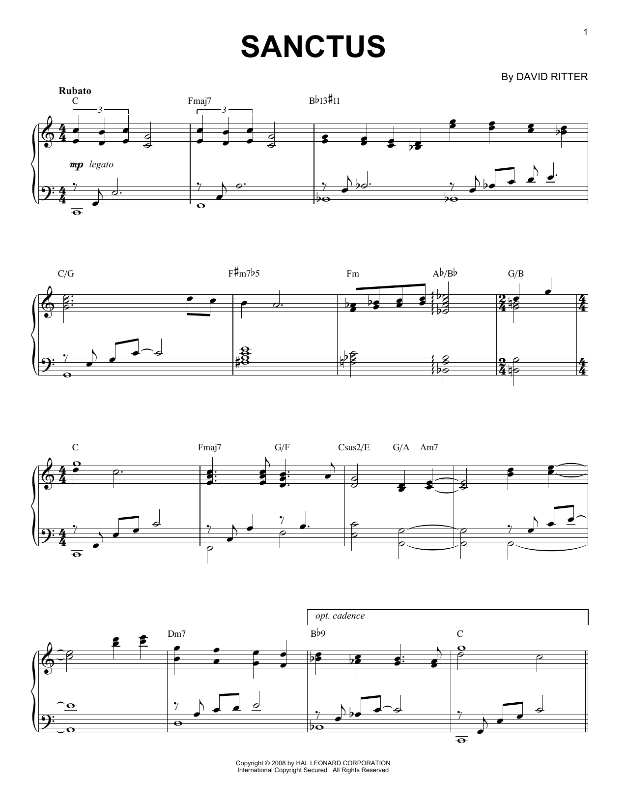 Download David Ritter Sanctus Sheet Music and learn how to play Piano Solo PDF digital score in minutes