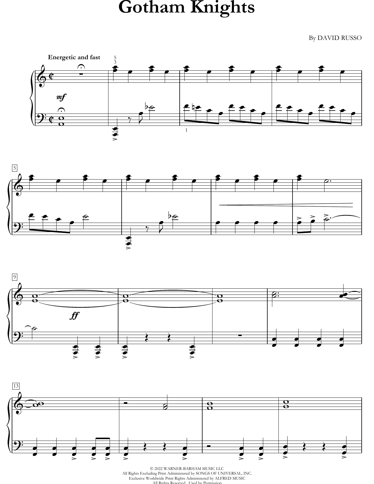Download David Russo Gotham Knights Sheet Music and learn how to play Easy Piano Solo PDF digital score in minutes