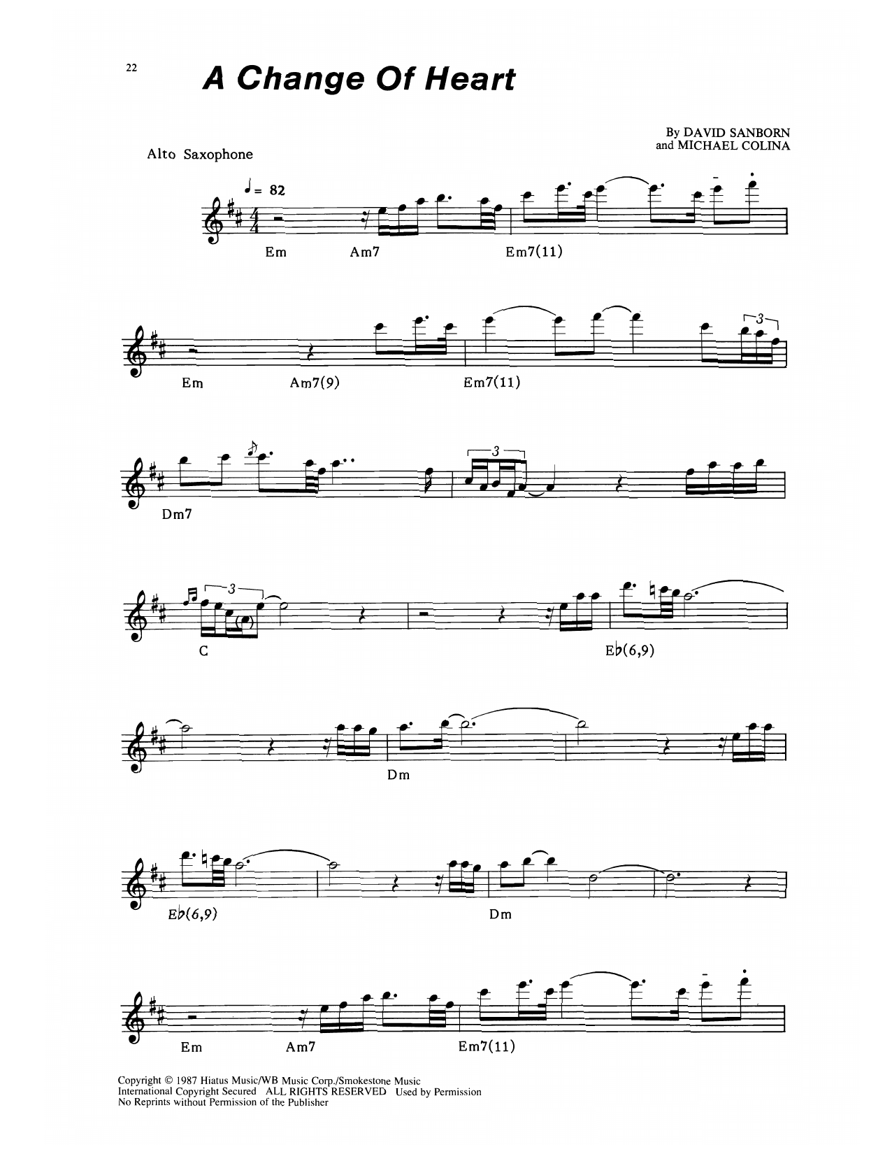 Download David Sanborn A Change Of Heart Sheet Music and learn how to play Alto Sax Transcription PDF digital score in minutes