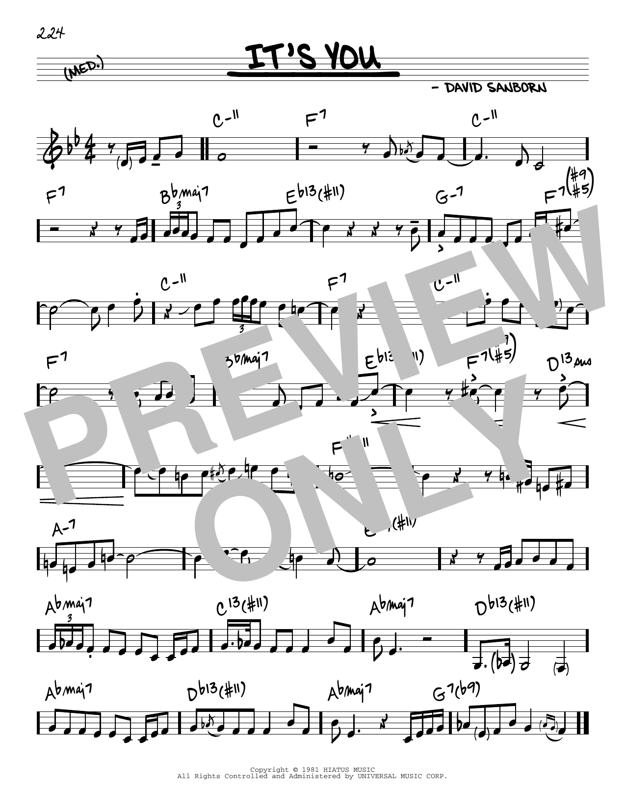 Download David Sanborn It's You Sheet Music and learn how to play Real Book – Melody & Chords PDF digital score in minutes