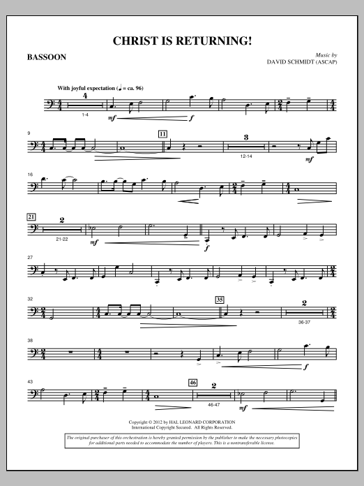 Download David Schmidt Christ Is Returning! - Bassoon Sheet Music and learn how to play Choir Instrumental Pak PDF digital score in minutes