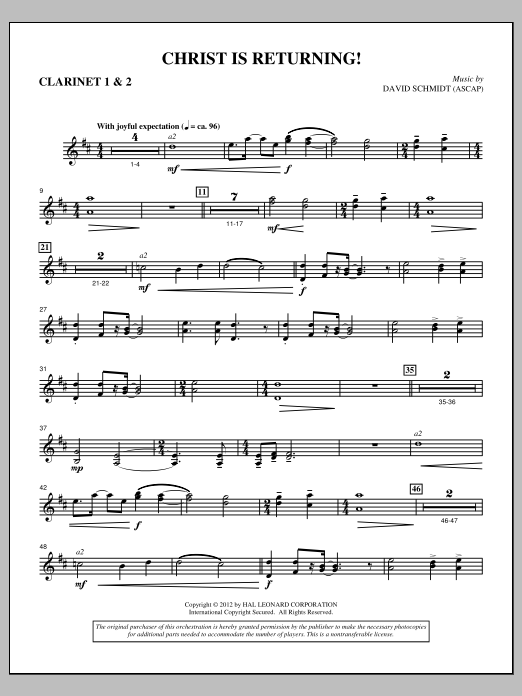Download David Schmidt Christ Is Returning! - Bb Clarinet 1,2 Sheet Music and learn how to play Choir Instrumental Pak PDF digital score in minutes