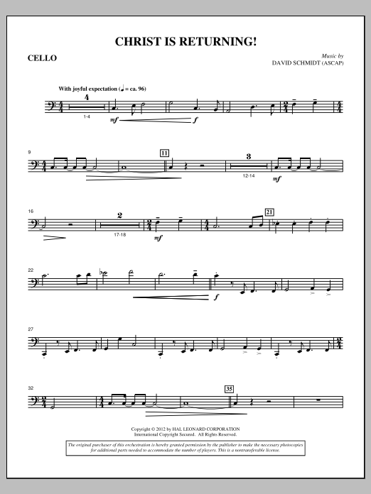 Download David Schmidt Christ Is Returning! - Cello Sheet Music and learn how to play Choir Instrumental Pak PDF digital score in minutes