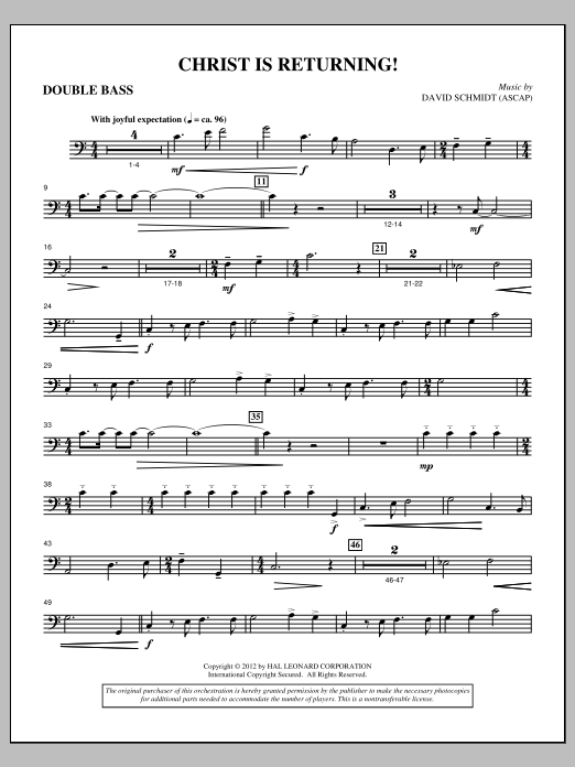 Download David Schmidt Christ Is Returning! - Double Bass Sheet Music and learn how to play Choir Instrumental Pak PDF digital score in minutes