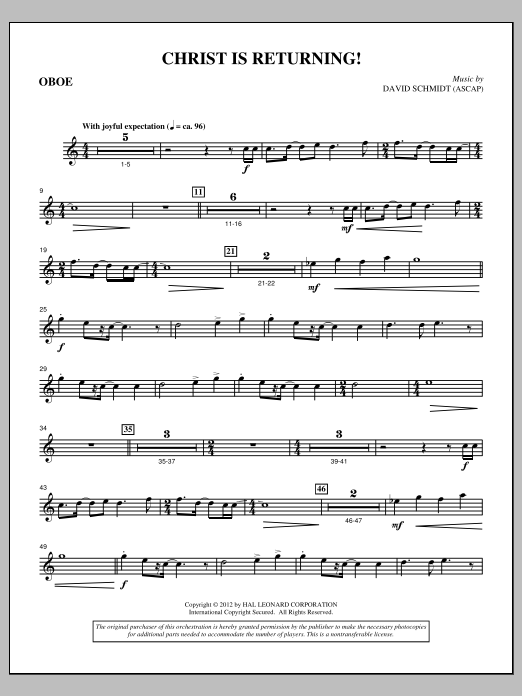 Download David Schmidt Christ Is Returning! - Oboe Sheet Music and learn how to play Choir Instrumental Pak PDF digital score in minutes