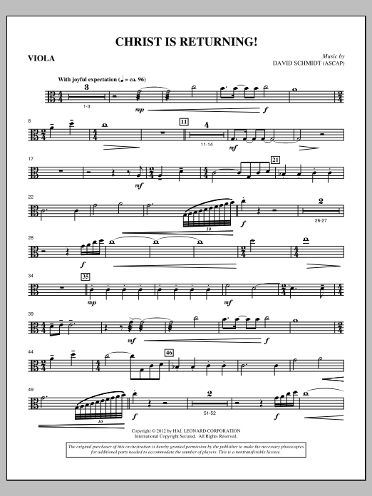 Download David Schmidt Christ Is Returning! - Viola Sheet Music and learn how to play Choir Instrumental Pak PDF digital score in minutes