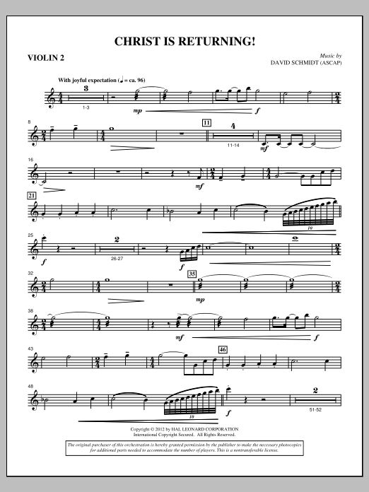 Download David Schmidt Christ Is Returning! - Violin 2 Sheet Music and learn how to play Choir Instrumental Pak PDF digital score in minutes