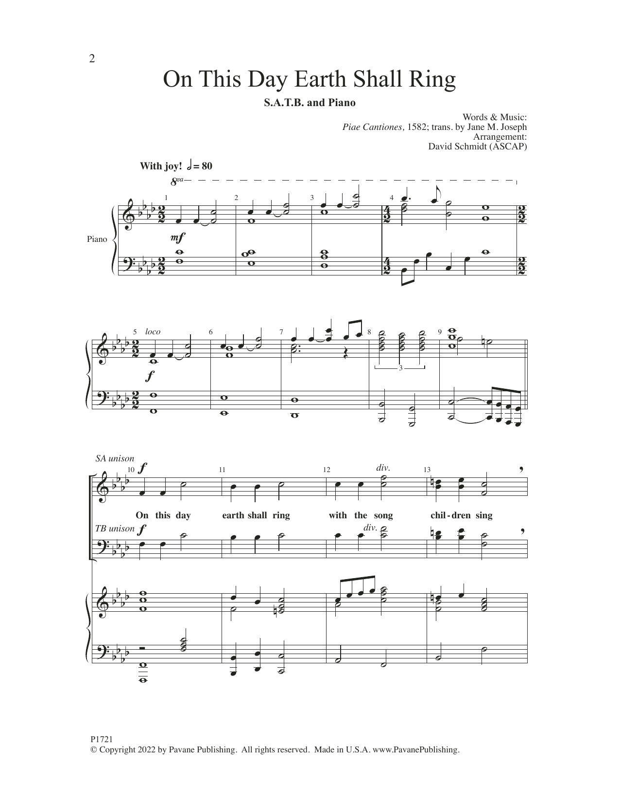 Download David Schmidt On This Day Earth Shall Ring Sheet Music and learn how to play SATB Choir PDF digital score in minutes