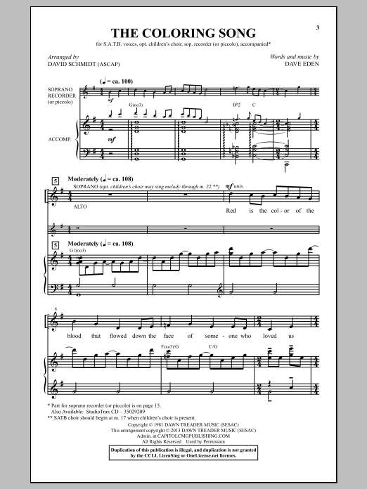 Download David Schmidt The Coloring Song Sheet Music and learn how to play SATB PDF digital score in minutes