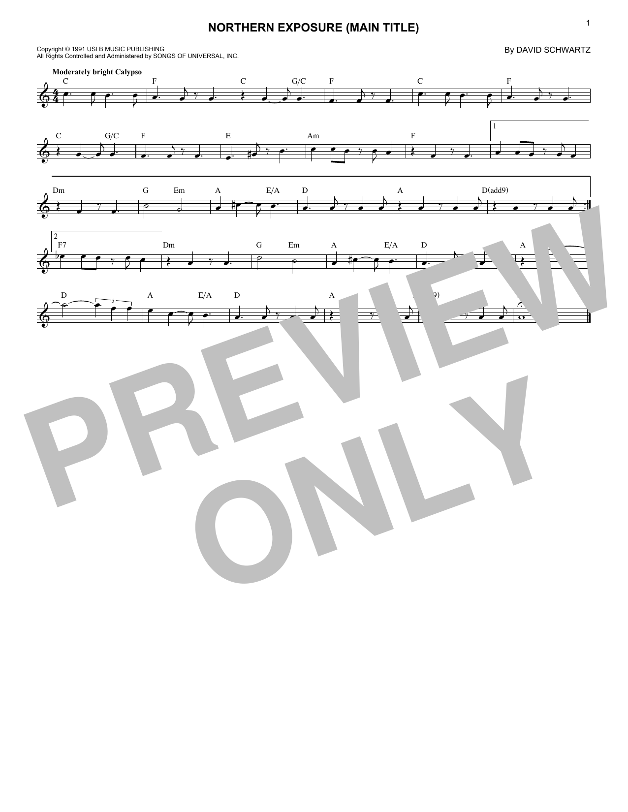 Download David Schwartz Northern Exposure (Main Title) Sheet Music and learn how to play Lead Sheet / Fake Book PDF digital score in minutes