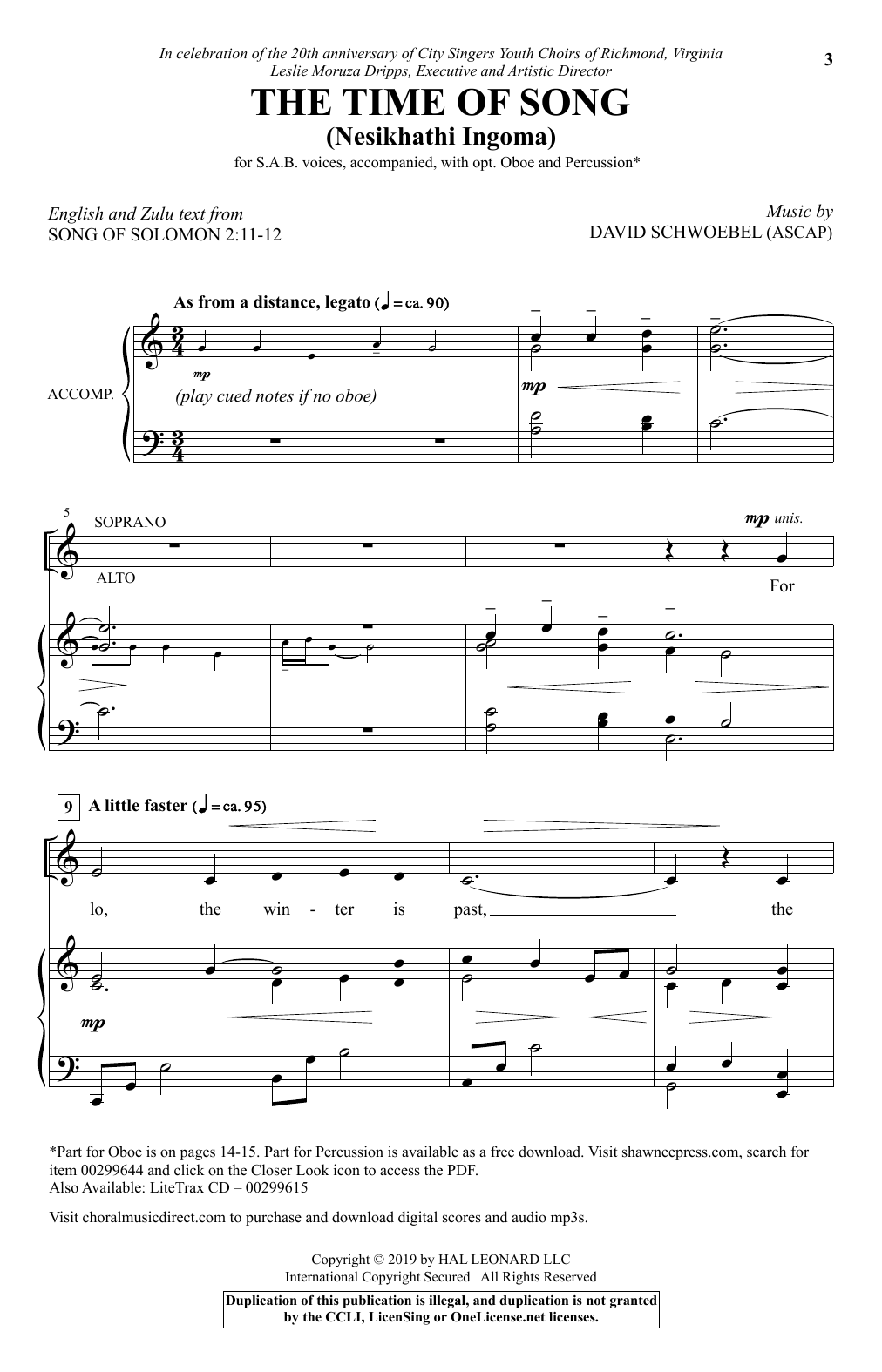 Download David Schwoebel The Time Of Song (Nesikhathi Ingoma) Sheet Music and learn how to play SAB Choir PDF digital score in minutes
