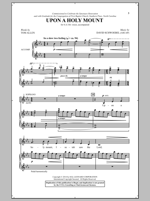 Download David Schwoebel Upon A Holy Mount Sheet Music and learn how to play SATB PDF digital score in minutes