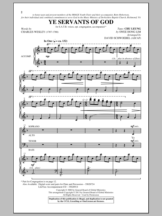 Download David Schwoebel Ye Servants Of God Sheet Music and learn how to play SATB PDF digital score in minutes