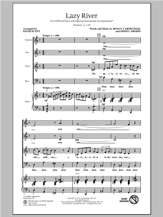 Download Hoagy Carmichael Lazy River (arr. David Scott) Sheet Music and learn how to play SATB PDF digital score in minutes