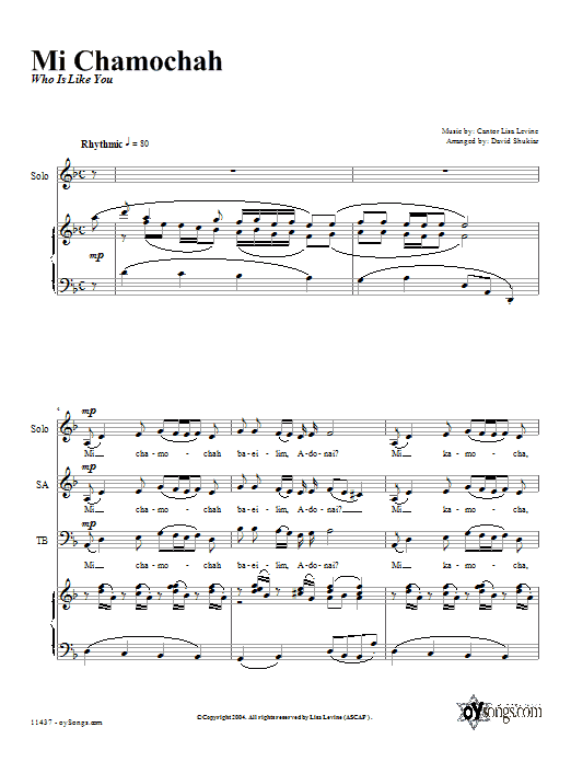 Download David Shukiar Mi Chamocha Sheet Music and learn how to play 2-Part Choir PDF digital score in minutes