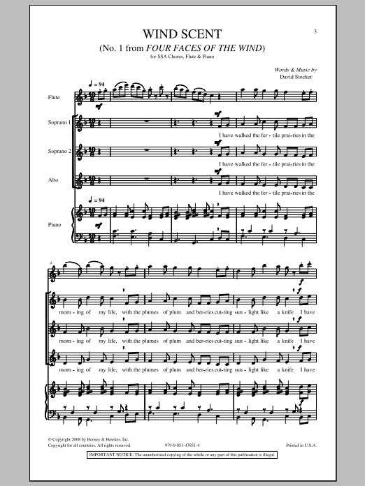 Download David Stocker Wind Scent Sheet Music and learn how to play SSA PDF digital score in minutes