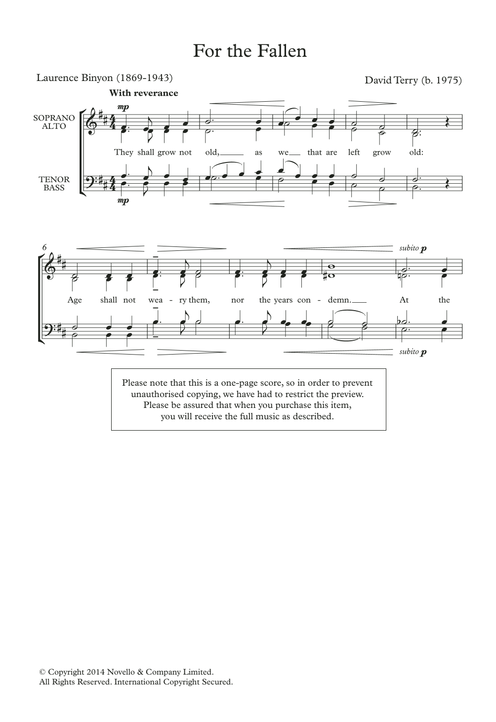 Download David Terry For The Fallen Sheet Music and learn how to play SATB PDF digital score in minutes