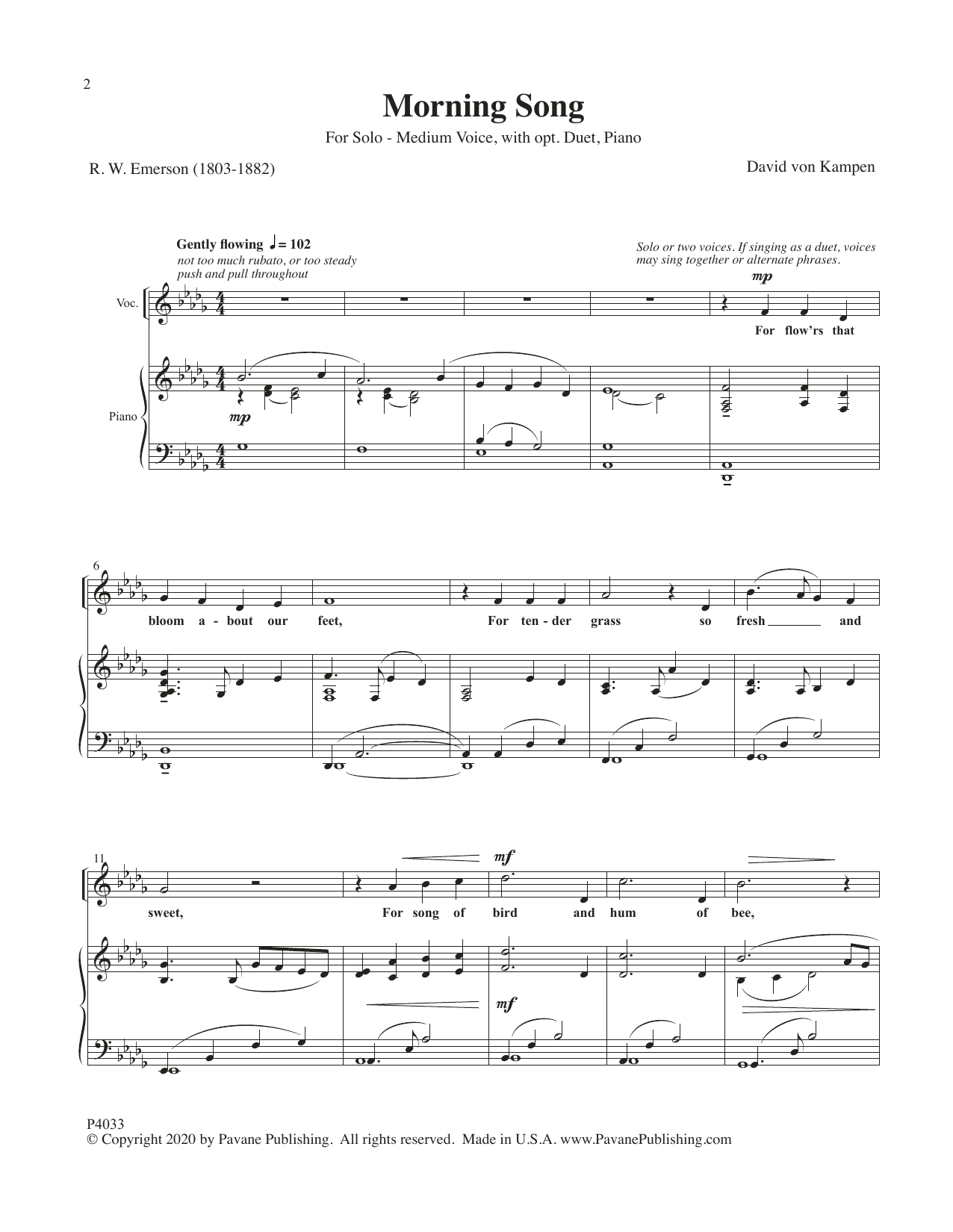 Download David von Kampen Morning Song Sheet Music and learn how to play SATB Choir PDF digital score in minutes