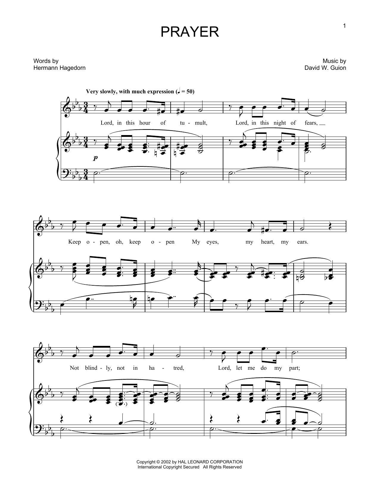 Download David W. Guion and Hermann Hagedorn Prayer (arr. Joan Frey Boytim) Sheet Music and learn how to play Piano & Vocal PDF digital score in minutes