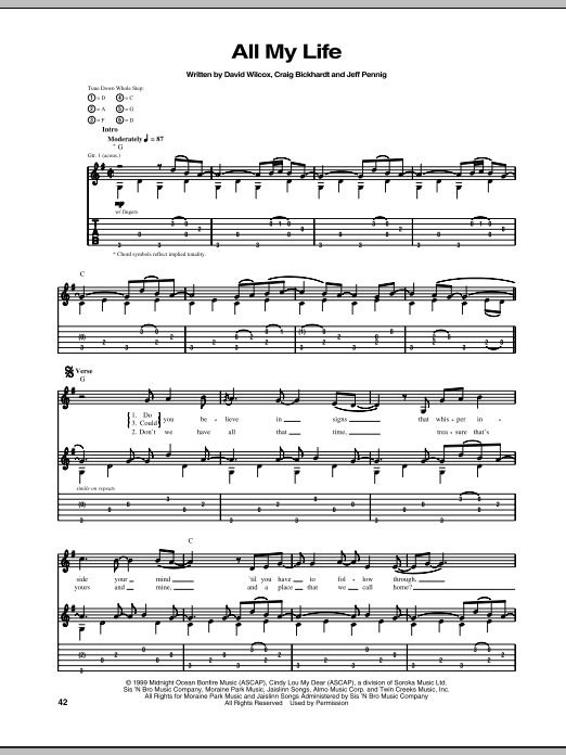 Download David Wilcox All My Life Sheet Music and learn how to play Guitar Tab PDF digital score in minutes