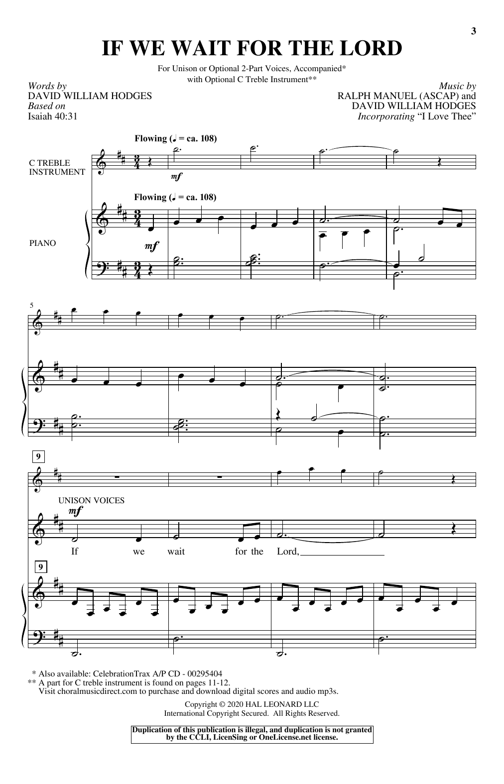 Download David William Hodges and Ralph Manuel If We Wait For The Lord Sheet Music and learn how to play Unison Choir PDF digital score in minutes